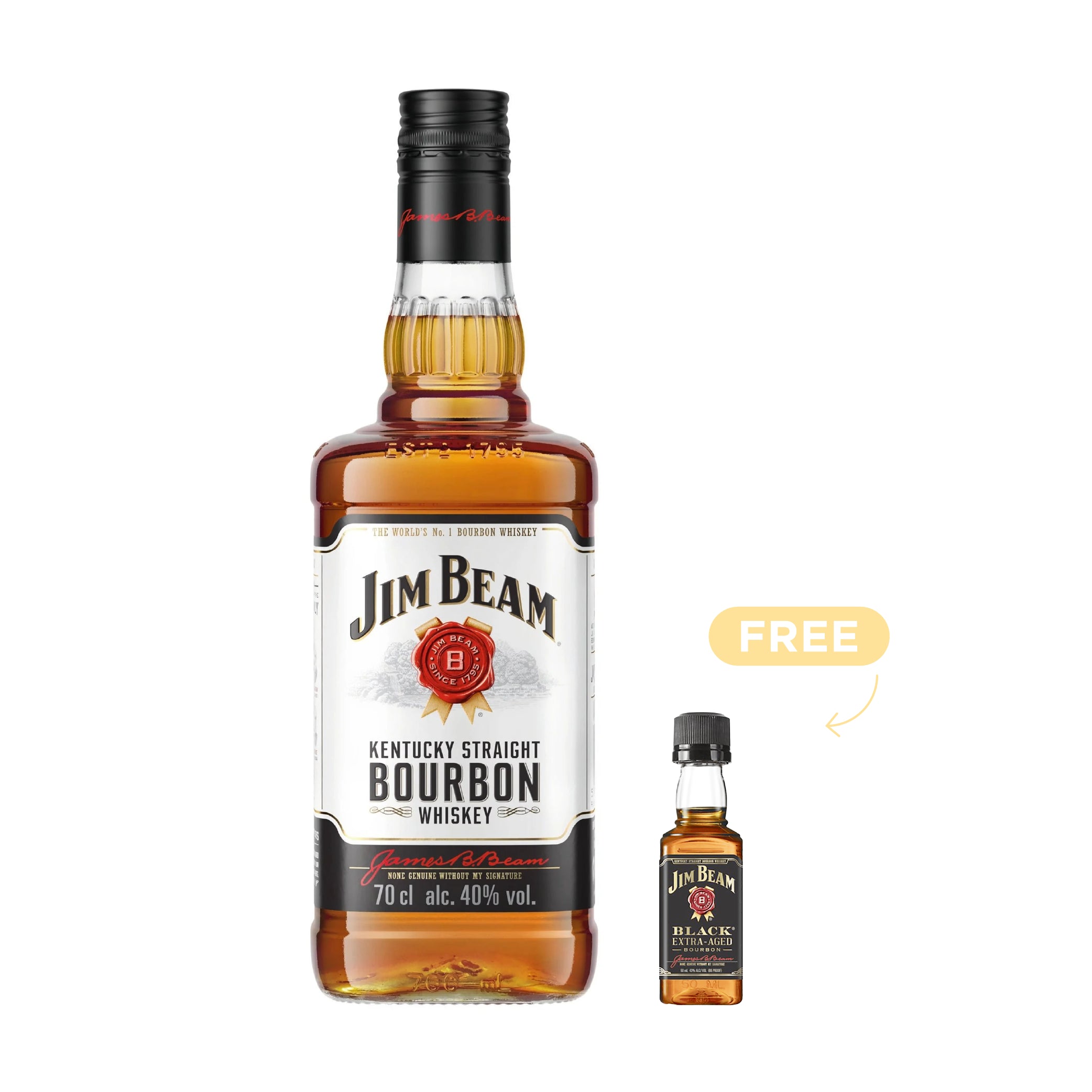 Jim Beam White Bourbon Whiskey 75cl +1x FREE 5cl