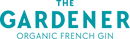 Logo of 'The Gardener Organic French Gin' with teal text on a white background