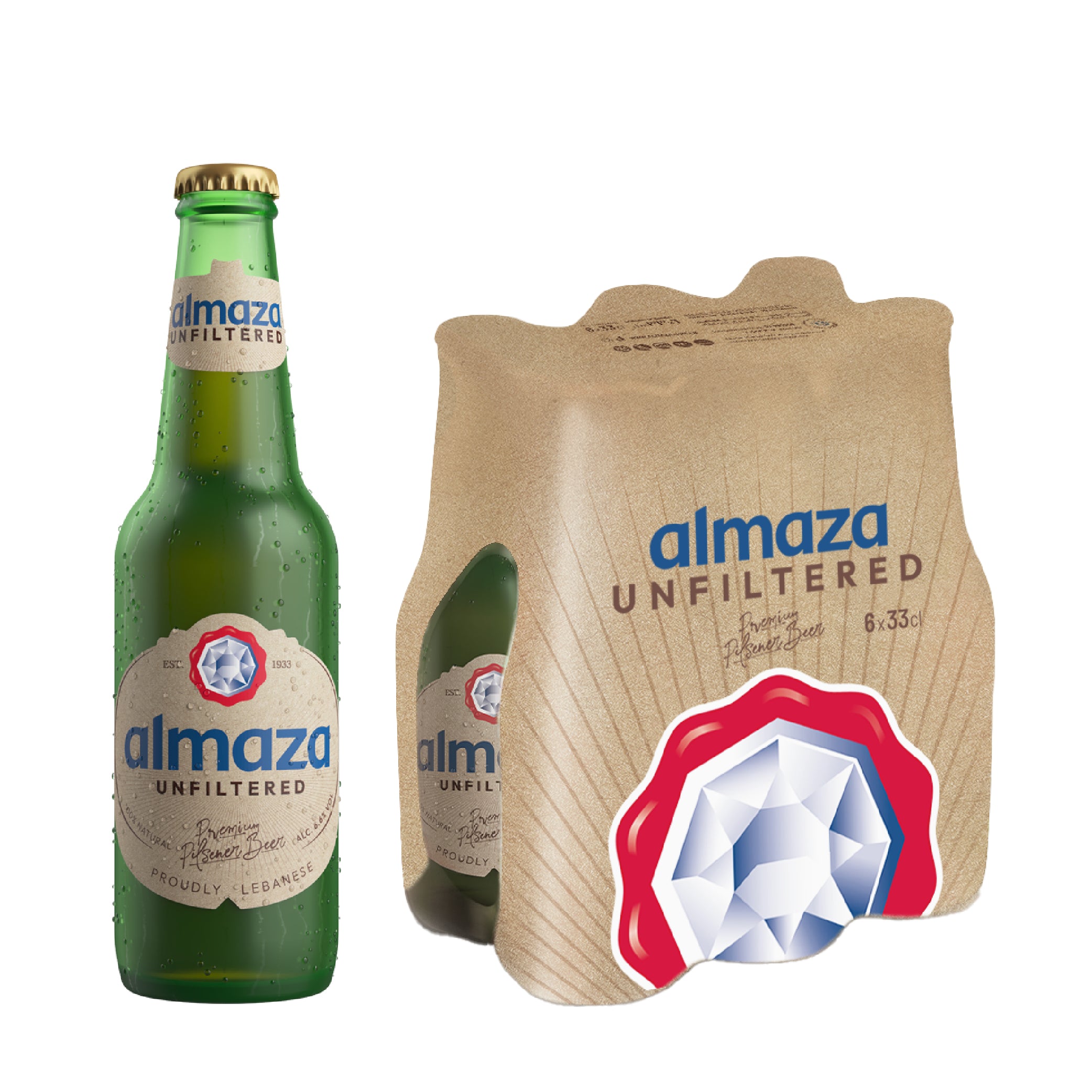 Almaza Pilsner Unfiltered - Pack of 6x 33cl + 1x Fridge Magnet Opener