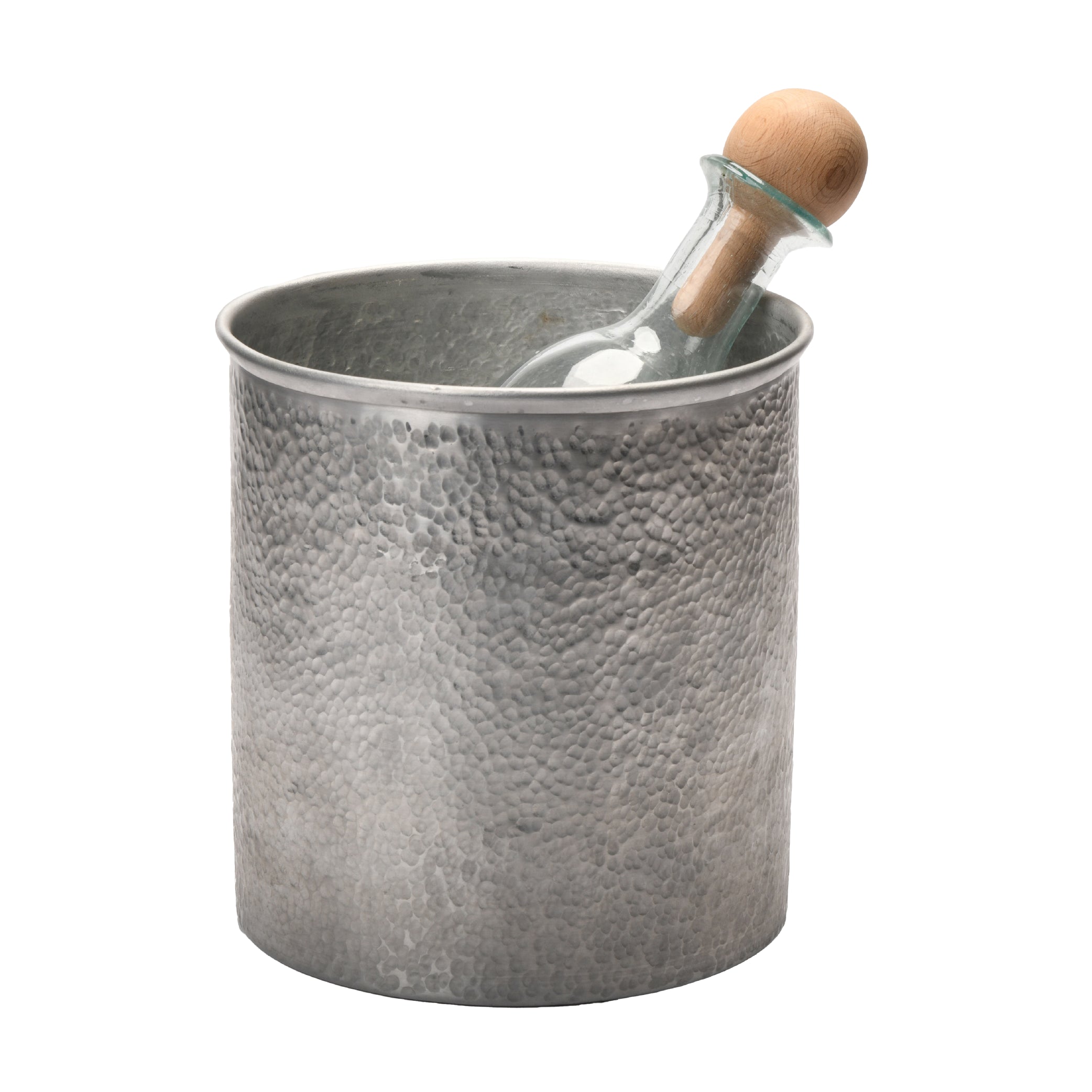 Hammered Aluminum Ice Bucket with Mouth Blown Recycled Glass Carafe - D Shop Beirut