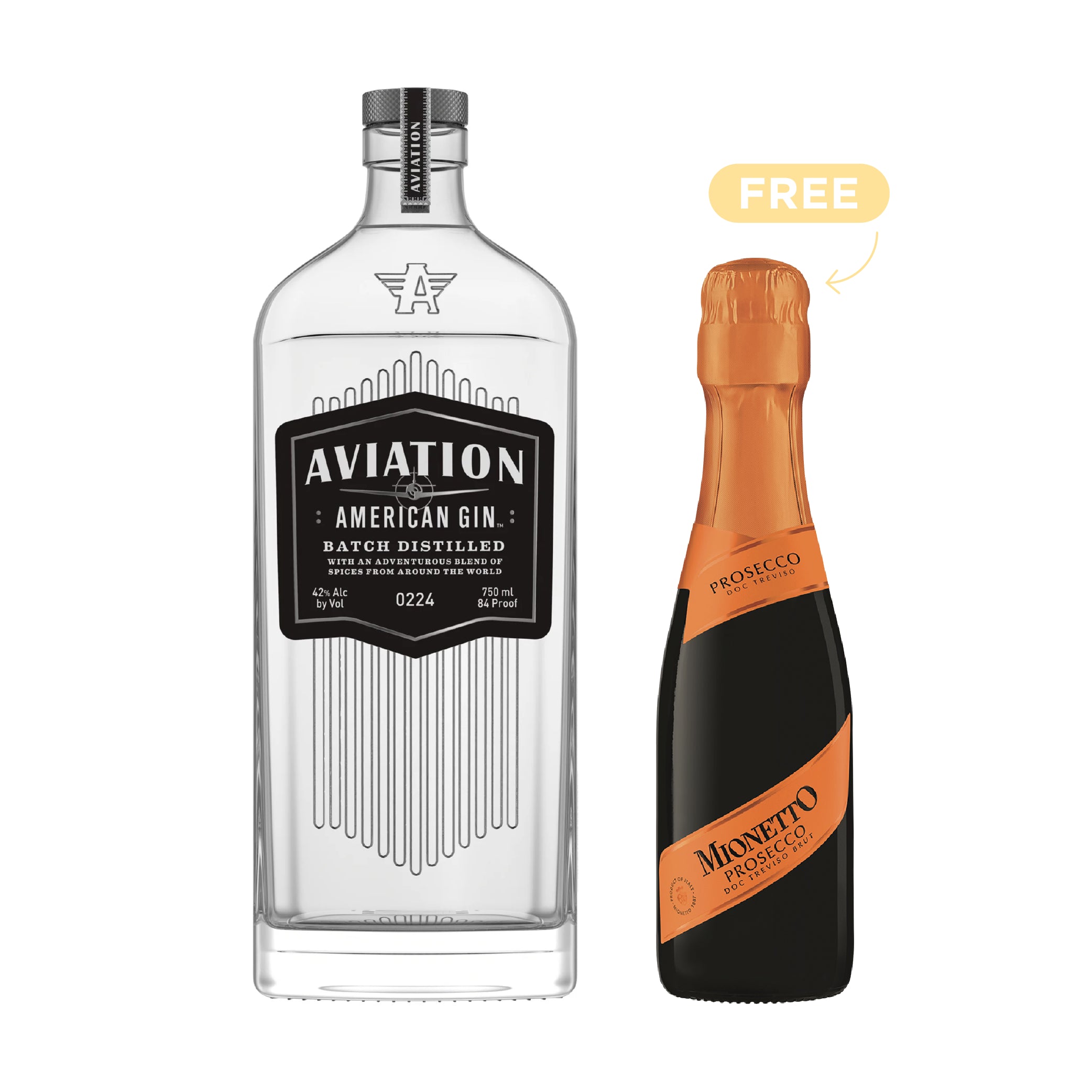 Aviation American Gin 70cl + 1x Mionetto Prosecco DOC Treviso Brut 20cl