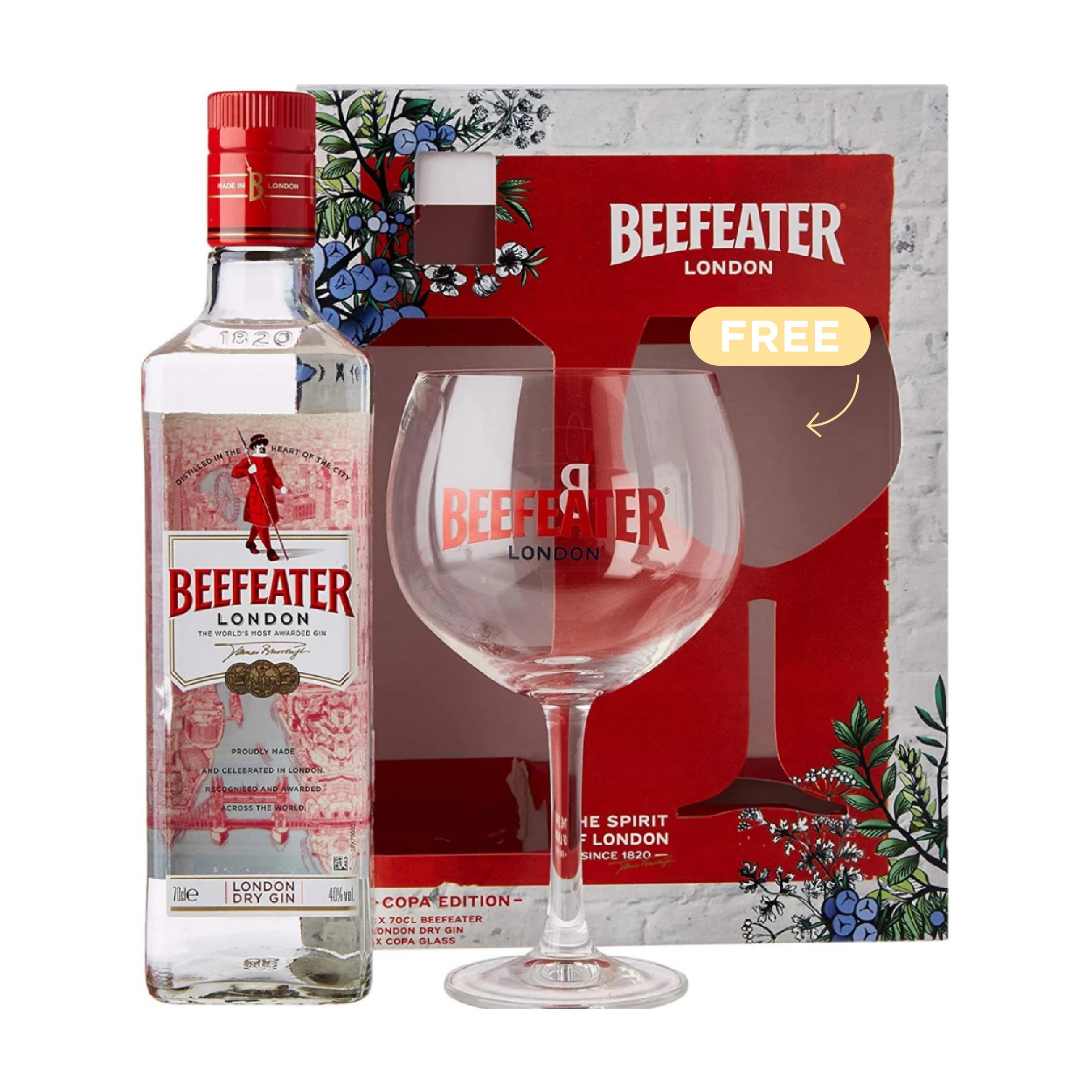 Beefeater London Dry Gin 70cl + 1x FREE Glass