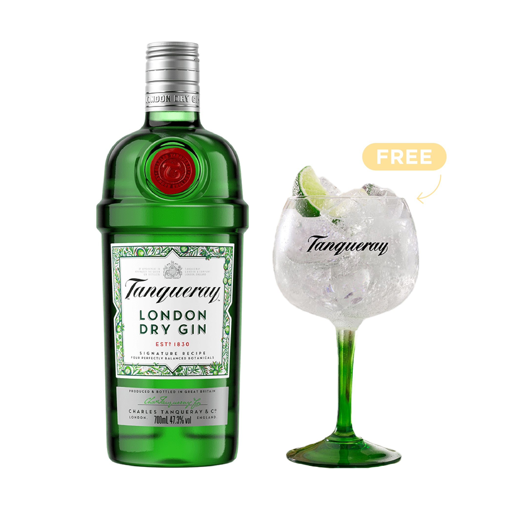 Tanqueray London Dry Gin 75cl + 1x FREE Glass