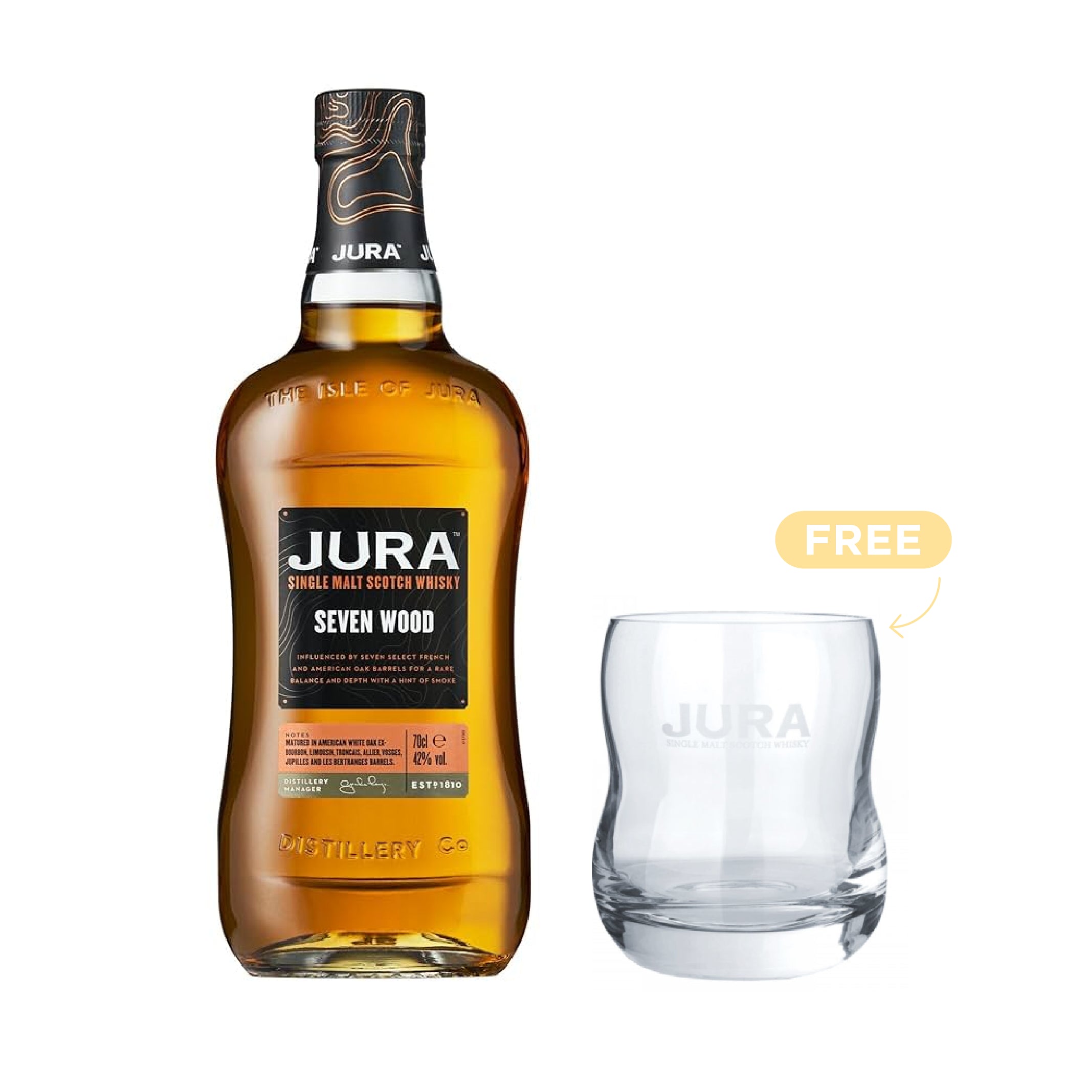 Jura Seven Wood Single Malt Scotch Whisky 70cl + 1x FREE Glass