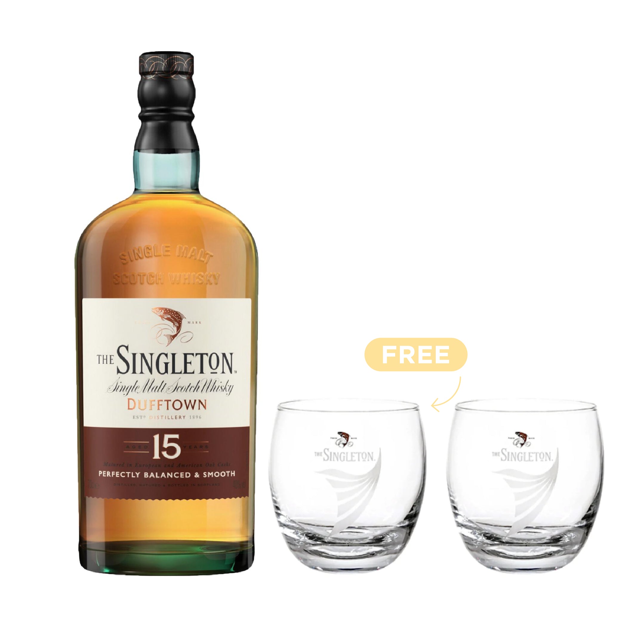 The Singleton of Dufftown 15y Single Malt Whisky 70cl + 2x FREE Glasses