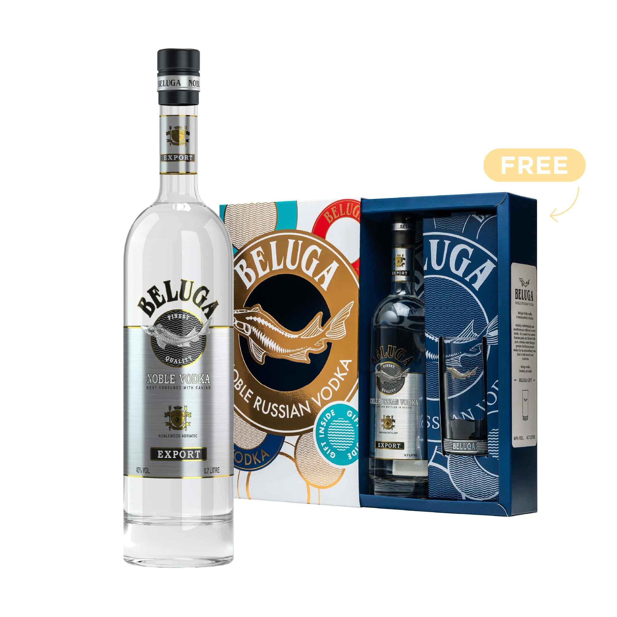 Beluga Noble Vodka 70cl + 1x FREE Glass
