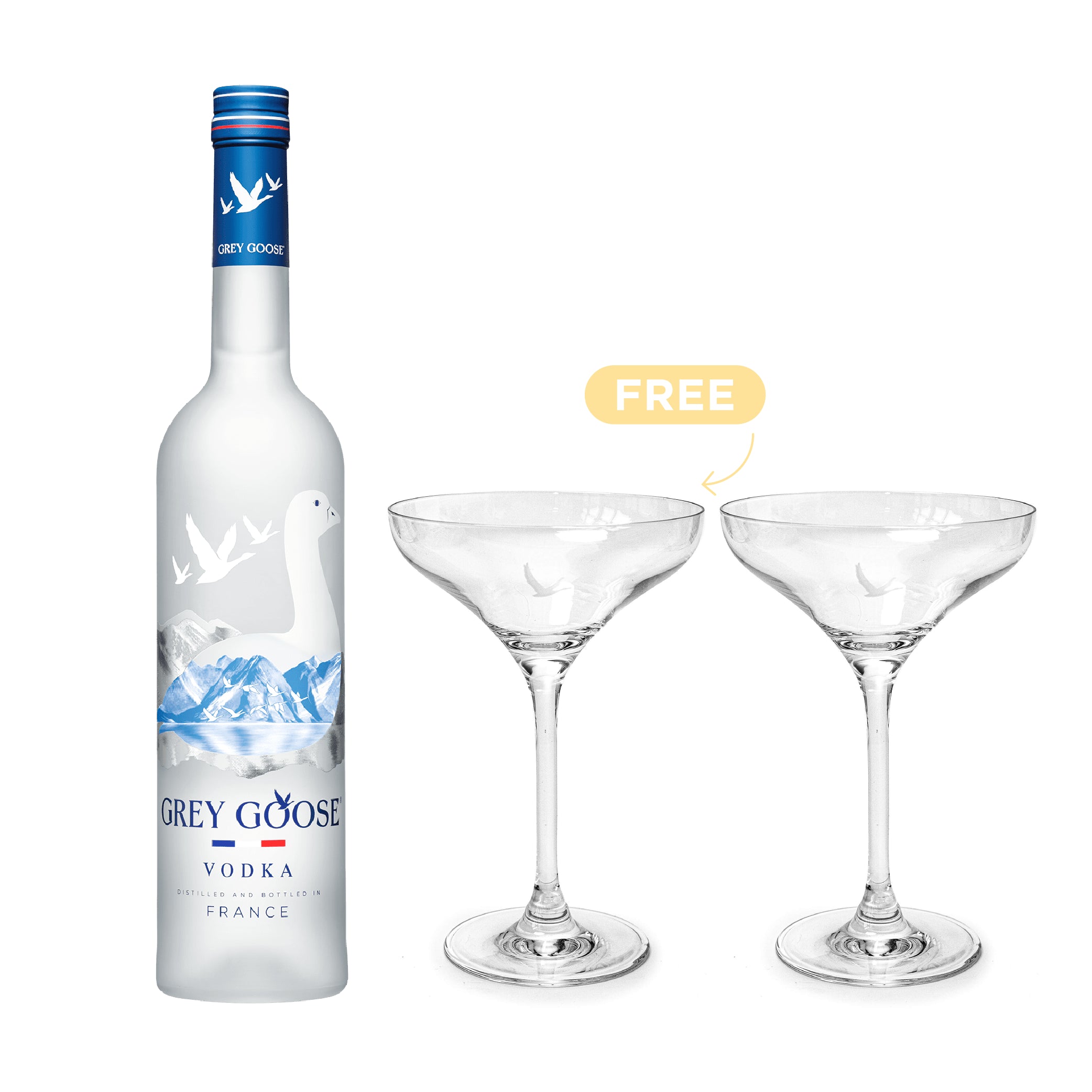 Grey Goose Vodka 70cl + 2x FREE Glasses